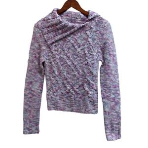 Guess Authentic Womens S P Multicolored Cable Knit Sweater Funnel Neck / #1286